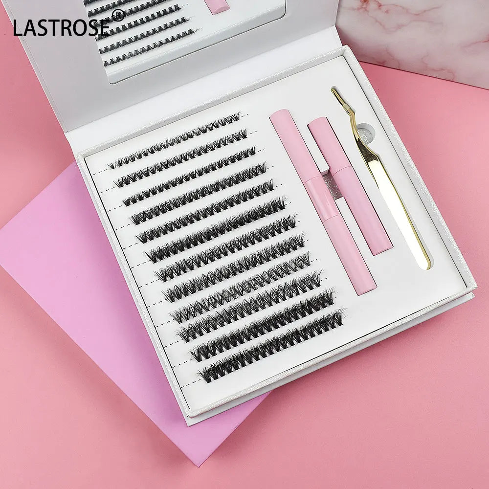Beginner-Friendly DIY Lash Extension Kit Long-Lasting Natural Look Synthetic Hair Cluster Lashes Lash Bond Seal Remover Tweezer
