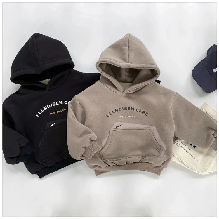 Boys' New Children's Round Neck Hooded Clothes Plush Thickened Sweater