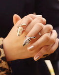 New Fashion Personality Nail Ring Gold Silver Dragonfly Flower Ring Flashing Diamond Nail Jewelry Ring for Women