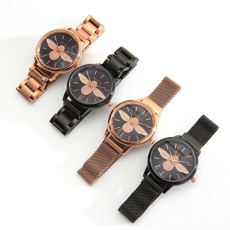 Watch Factory LOGO Custom Business Style Simple All-match Watch Female Ladies Fashion Diamond Waterproof Watch Custom Bee Style