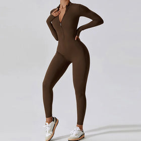 F230770 Custom One Piece Yoga Fitness Gym Bodysuits Exercise Workout Yoga Sets Women's Yoga Wear Zipper Fitness Jumpsuits Women