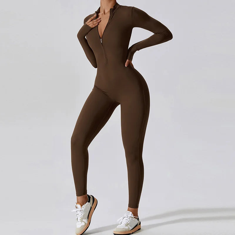 F230770 Custom One Piece Yoga Fitness Gym Bodysuits Exercise Workout Yoga Sets Women's Yoga Wear Zipper Fitness Jumpsuits Women