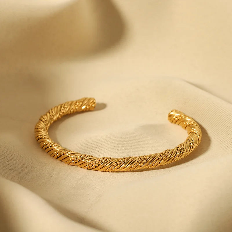 Vintage Waterproof Stainless Steel Gold Plated Bracelet Fried Dough Twisted Adjustable Open Cuff Bracelet Pulseras Y Brazaletes