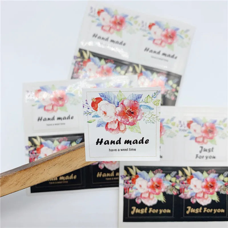 80 Pcs/pack Beautiful Flower Series Thank You Paper Stickers Square Baking Party Gift Sealing Sticker Custom Handmade