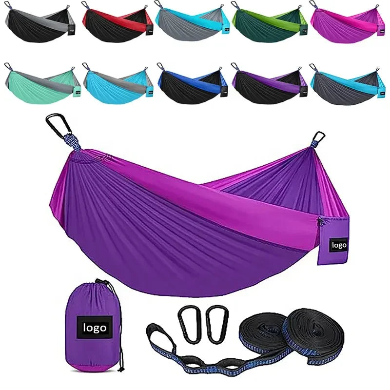 MINGCHAN 2024 Portable Nylon New Camping Hammock  Hanging Folding Knit Hammock Bed Outdoor Hammock for Hiking