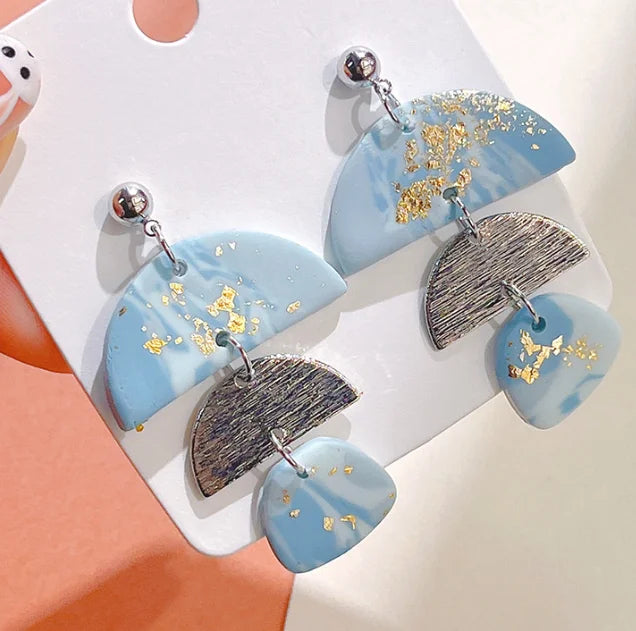 Hot Sale Sweet  Handmade Star Dreamlike Color Polymer Clay Geometric Splicing Earrings Clay Earrings for Women