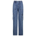 Hot Sale New Fashion Women's Summer Streetwear Baggy Jeans Mid Waist Straight Denim Trousers with Pockets Wide Leg Cargo Pants
