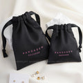PandaSew Luxury Black Dense Silk Satin Bag Boutique Drawstring Bag Pouch with Custom Logo