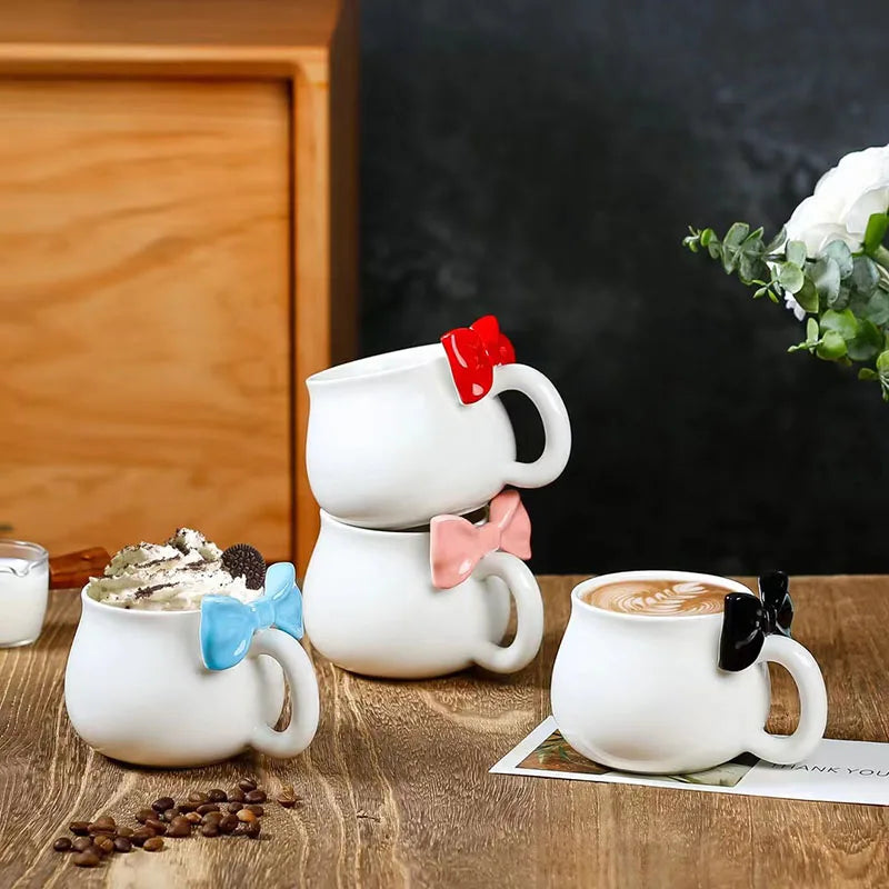Solhui Nordic INS Red Ceramic Bow Tie Coffee Mugs Gift Water Cup and Mug Girls Mugs