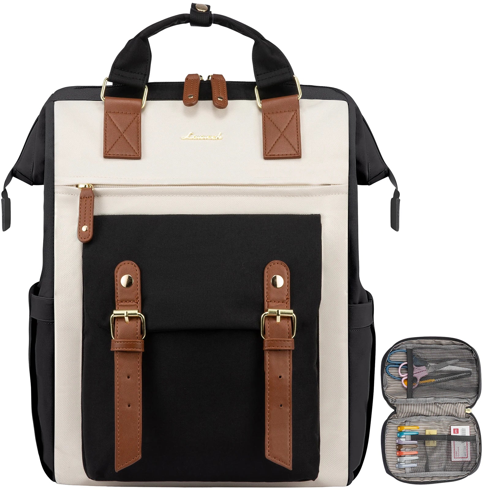 LOVEVOOK Women Daypack 2pcs/set Polyester Pencil Box Teacher Nurse Bag Laptop Backpack Purse for School College Work Travel