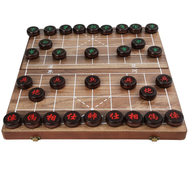 New Arrival Solid Wood Carved Birch Pattern Foldable Chinese Chess Game Board Set Educational Durable Family Fun