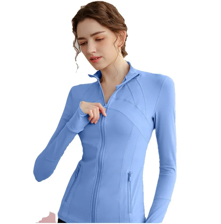 Women's Gym Clothes Tracksuit Slim Fit Long Sleeved Zipper Yoga Tops Thumb Holes Workout Sweatshirts Jacket