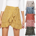 2022 Summer Women Lace up Waist Skirt European and American Irregular Falbala Hem Floral Printed Girls Casual Skirts