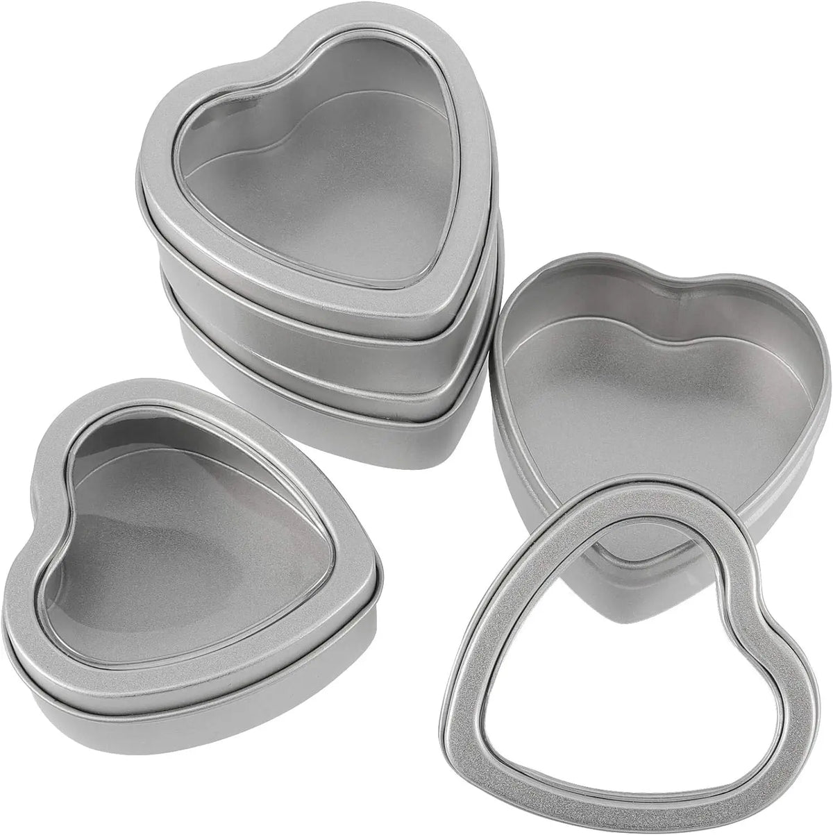 Empty Food Safe Tinplate Heart Shaped Tins Clear View Window Lids for Candle Making Candies Gifts Treasures (Custom Design