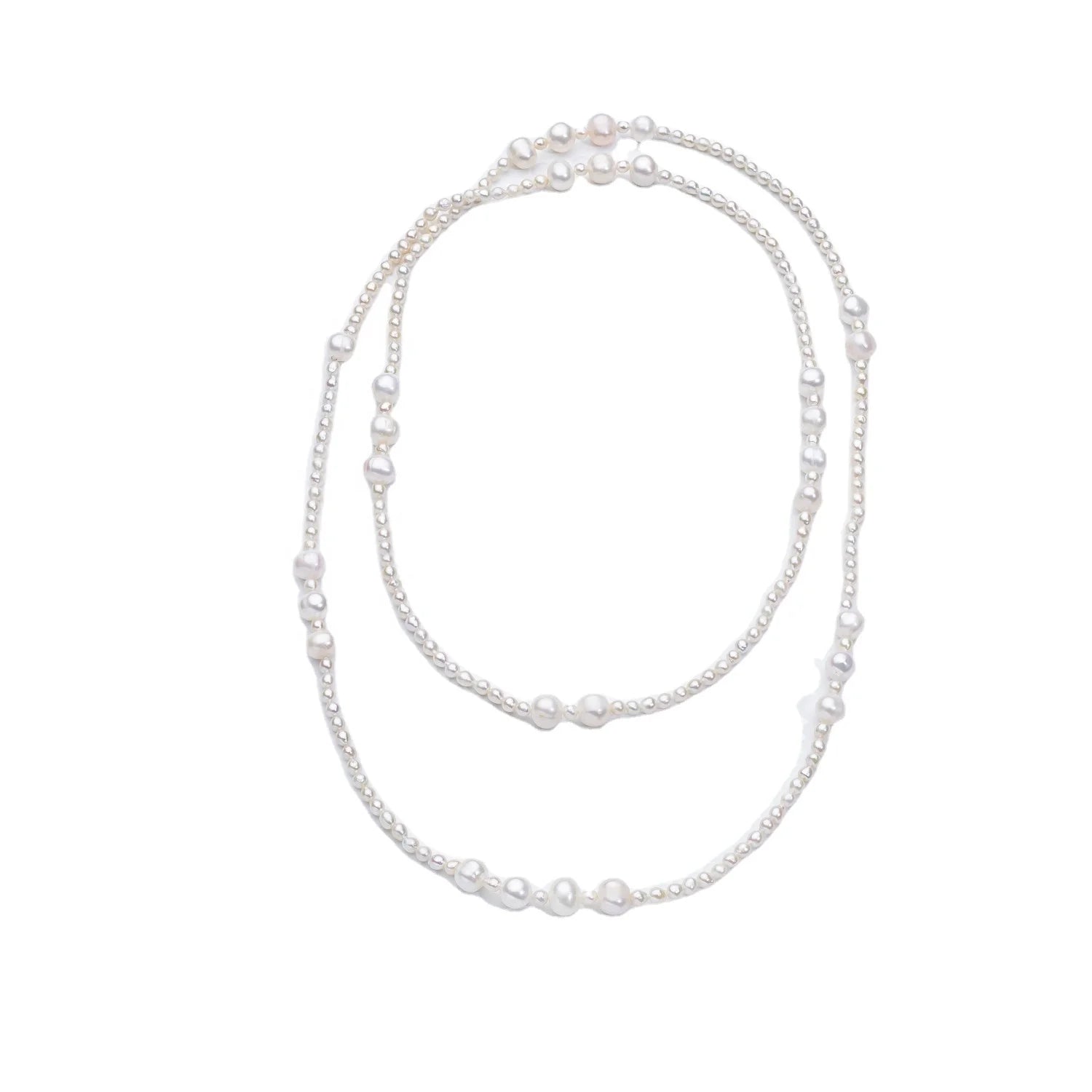 Sweater Chain Wedding Party Jewelry White freshwater Necklace Women Elegant Pearl  4-9mm  Beads strings 45 Inches