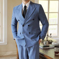 Striped Lapel Slim Double-breasted Banquet Men's Suit Business Workwear Two-piece High-grade Groom's Suit Set