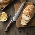 HEZHEN New Design Bread Knife Custom Damascus Steel Professional Kitchen Knives With Micarta Handle