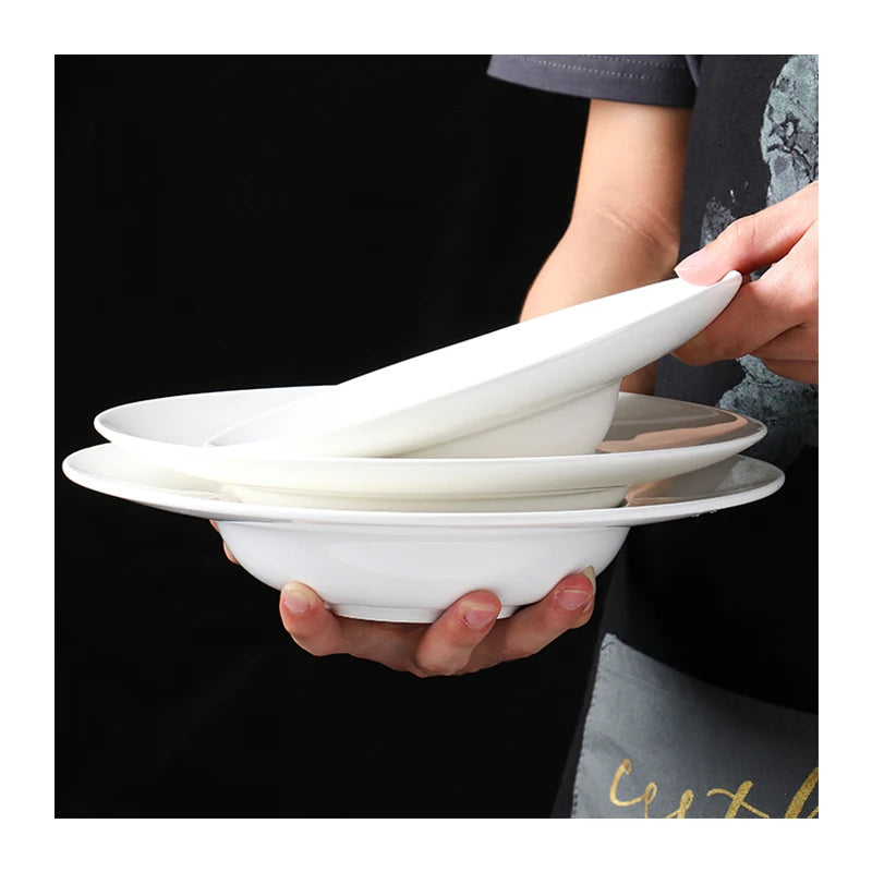 High Quality Nordic Vintage Ceramic Deep Dish Dinner Plates Porcelain Gold Rim Bone China Soup Plate for Restaurant