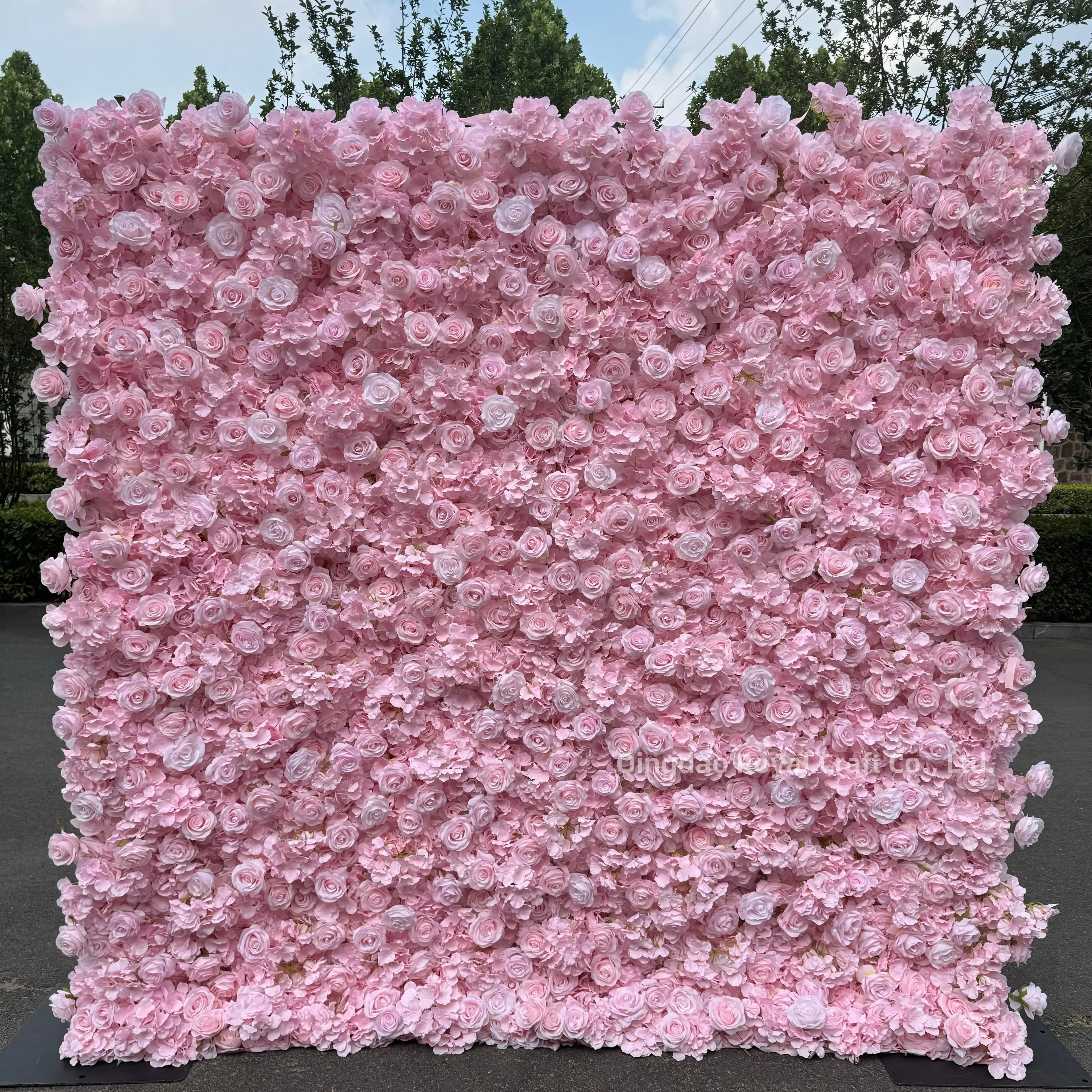 5D Customized Artificial Peony Flower Wall Backdrop Red Rose Floral Wall Panel  for Wedding Decor