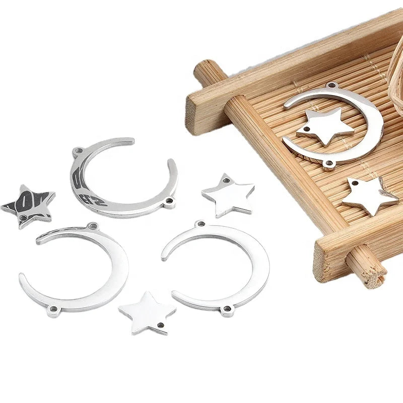 Stainless Steel Star Moon Charms Pendants Star Floating Charm for DIY Necklace Jewelry Making Findings