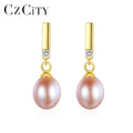 CZCITY Modern Woman Sliver Female 925 Fancy Earing Fashion Zirconia Stud Freshwater Pearl Earring
