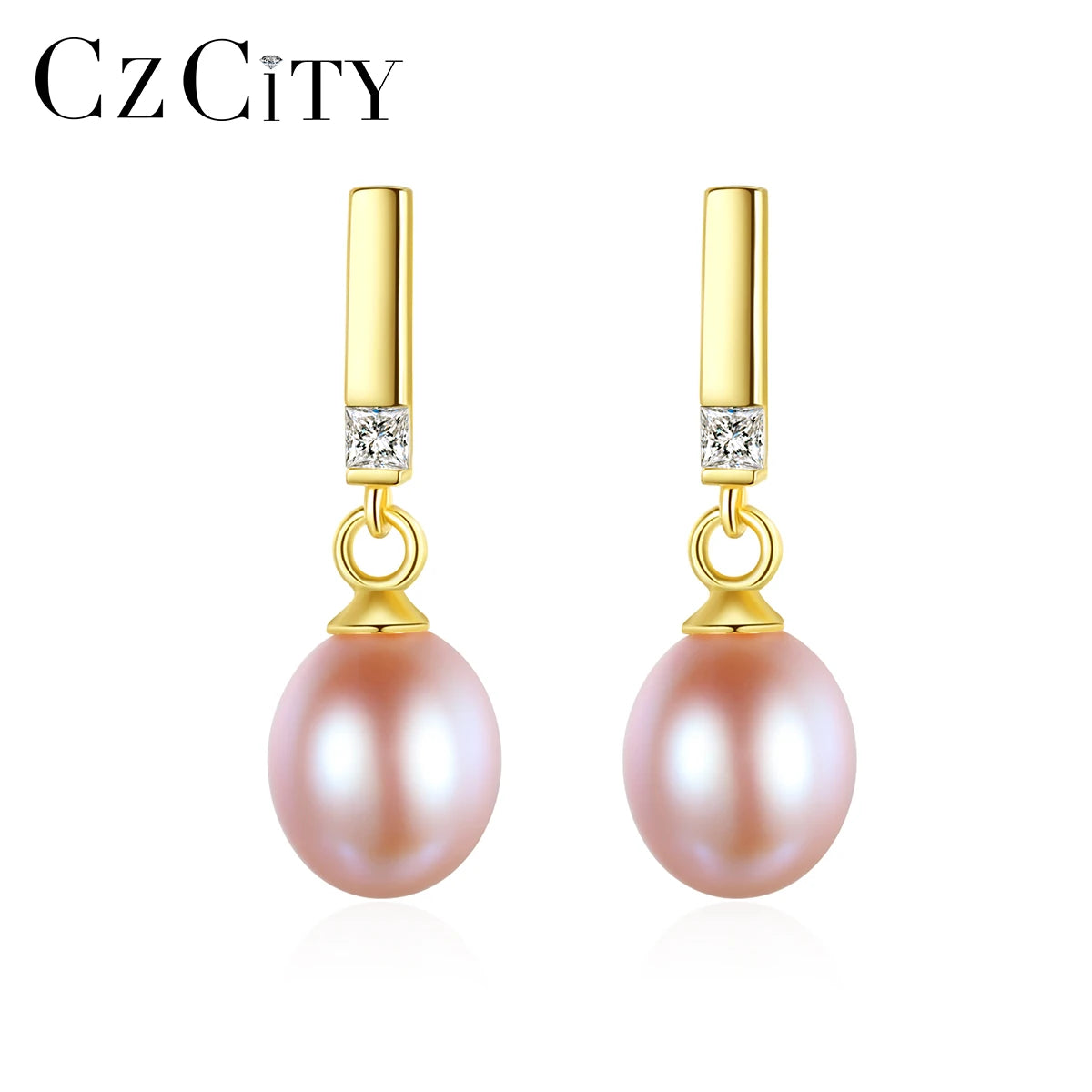 CZCITY Modern Woman Sliver Female 925 Fancy Earing Fashion Zirconia Stud Freshwater Pearl Earring