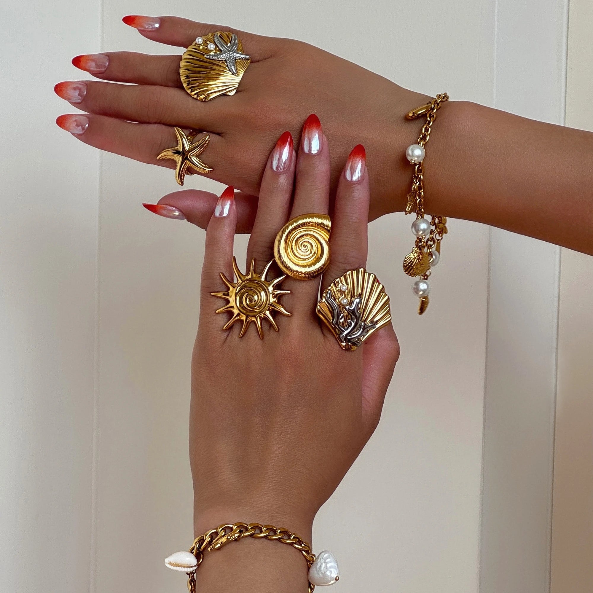 NEW BOHO SCALLOP STARFISH MARINE STYLE TRAVEL RING Dazan 2025 18k PVD Gold Plated Stainless Steel Summer Lady Bikini JEWELRY