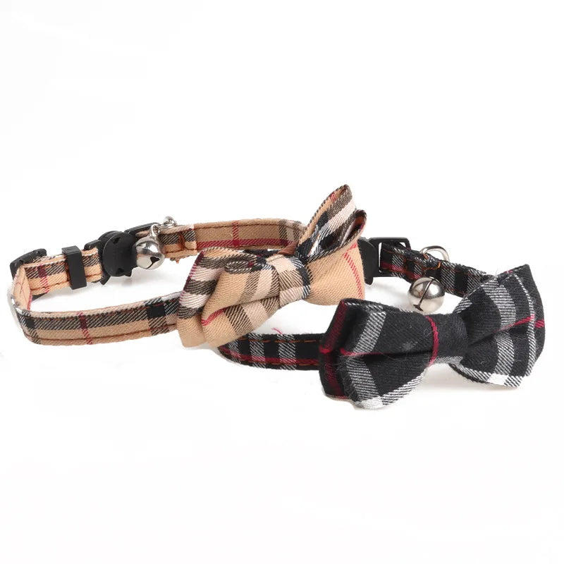 New Arrival Cotton Cat Collar Luxury Custom Logo British Pet Accessories Plaid Cat Collar with Safety Buckle