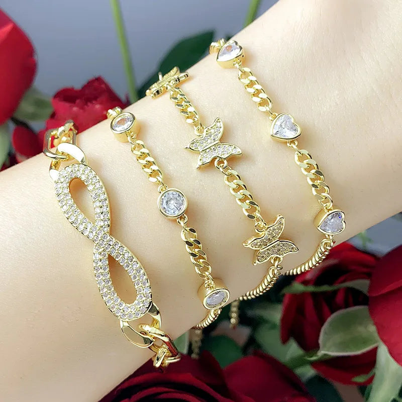 SC European American 18K Gold Plated Bracelet Creative Shiny Zircon Bracelet Original Love Heart Butterfly Tennis Bracelet