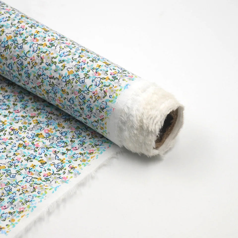 Custom Blue Little Flower Digital Print Fashion Women Organic Cotton Fabric 100% Printed Cotton Fabric for Garment