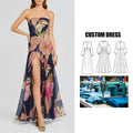 Brand Customization High-End Colorful Printing Women's Summer Dress Strapless Floral Maxi Silk Woven Dress Slit Long Maxi Dress