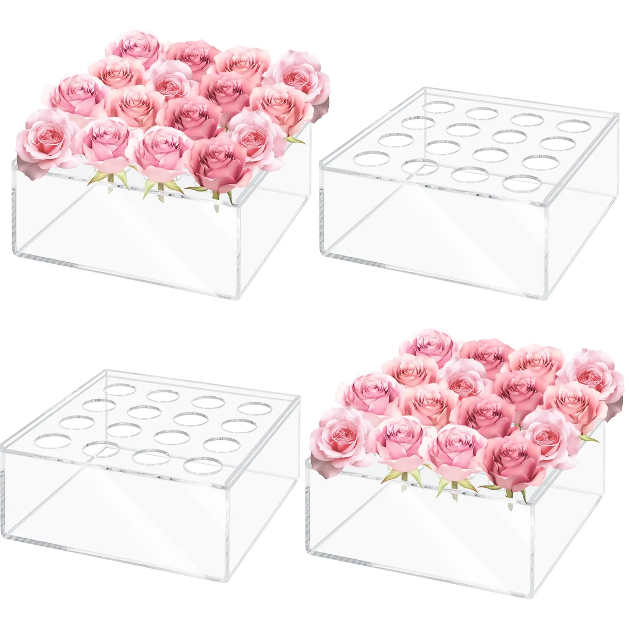 Wholesale 4pcs Modern Transparent Acrylic Square Floral Centerpiece Vase for Home Wedding Decor Durable Eco-Friendly Plant Pots
