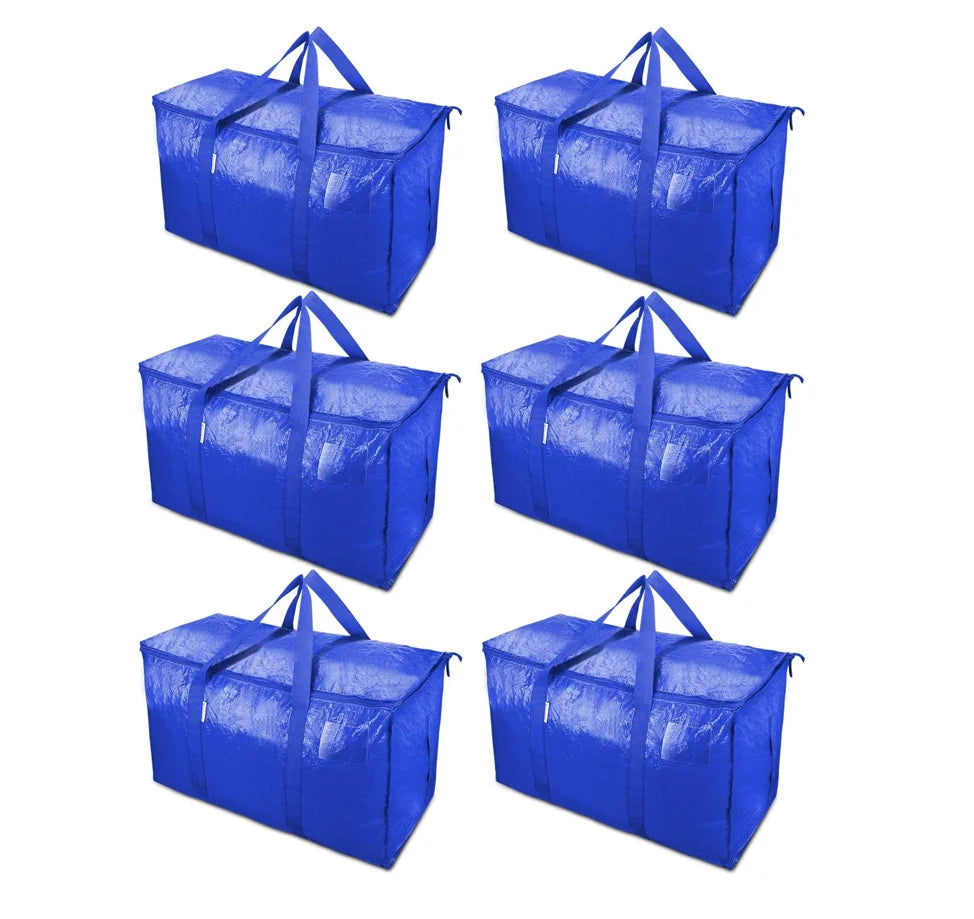 6 Pack Extra Large Moving Bags with Zippers & Carrying Handles Heavy-Duty Storage Tote for Space Saving Moving Storage