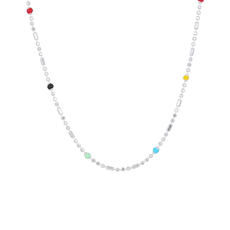 Korean Style Factory Direct Wholesale 925 Sterling Silver Colorful Enamel Bean Necklace for Women Girls