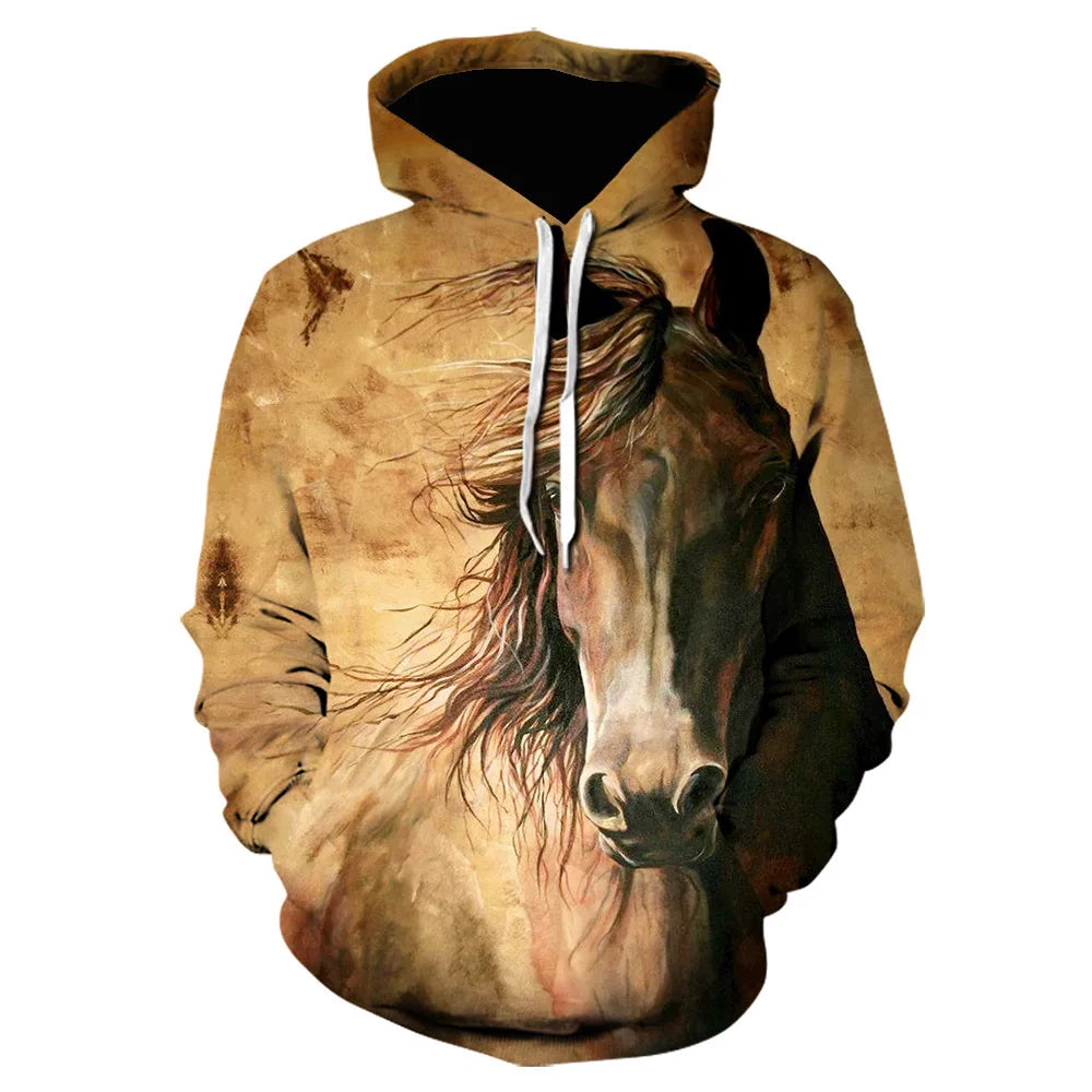 Fitspi Wholesale 3d Horse Printed Hoodies Custom Digital Printing Sweatshirt Pullover