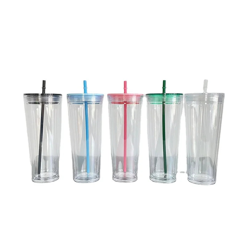 24oz Transparent clear Acrylic Coffee Tumbler with Straw Lid Sublimation Blank Print Big Capacity Acrylic Tumbler Water Bottle