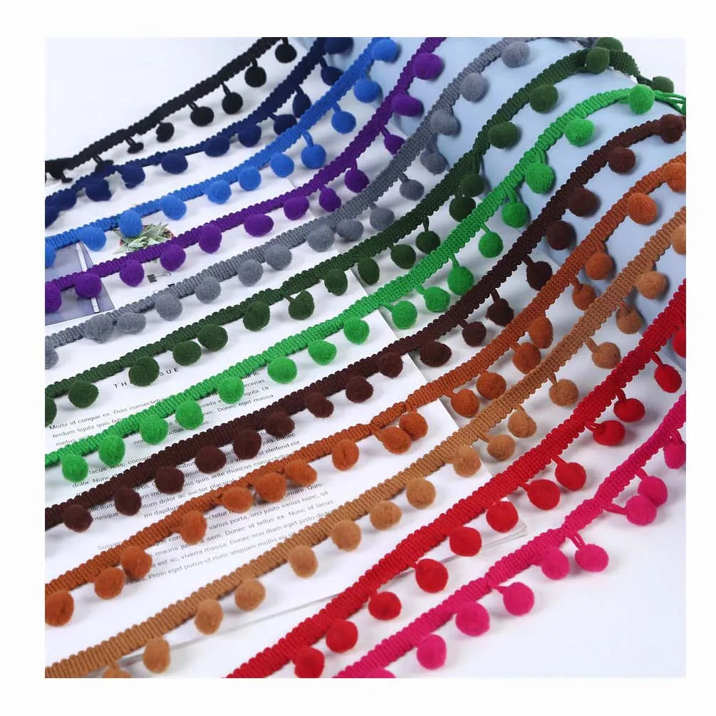 13mm Elastic Big Pom Pom Lace Cheap Craft Garment Hat Bag Embellishment Colored Decorative Knitted Textile Button Ribbon Trims