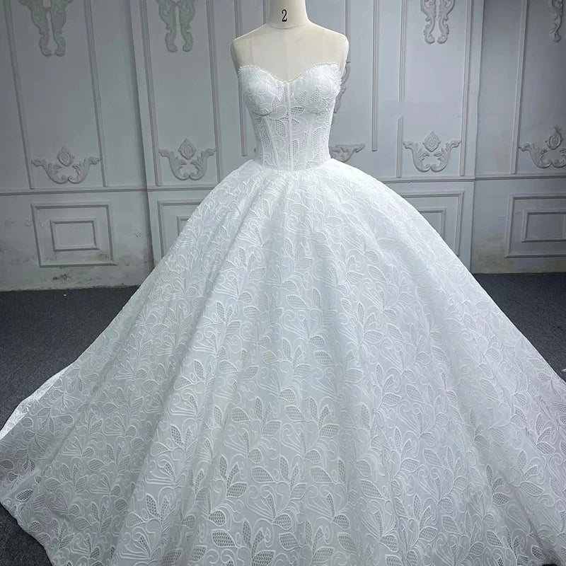 Jancember 6642 Modest Strapless Tulle Lace Fabric for Nigerian Wedding Party Ball Gown Dresses