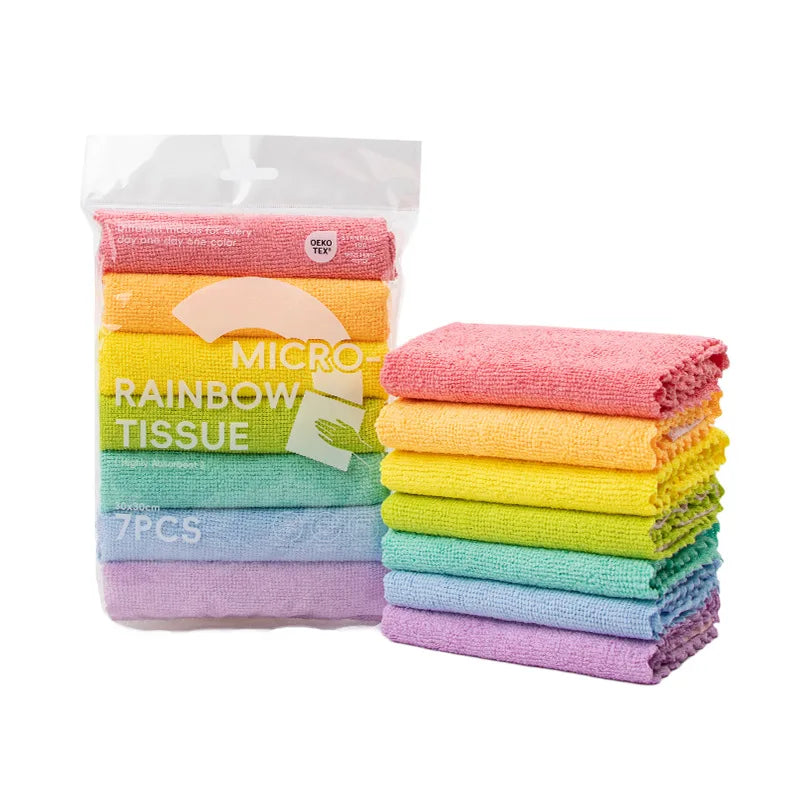 7-Color Rainbow Microfiber Warp Knitted Towel Multi-Functional Thickened Cloth for Kitchen Household Dish Cleaning Brushing Pot