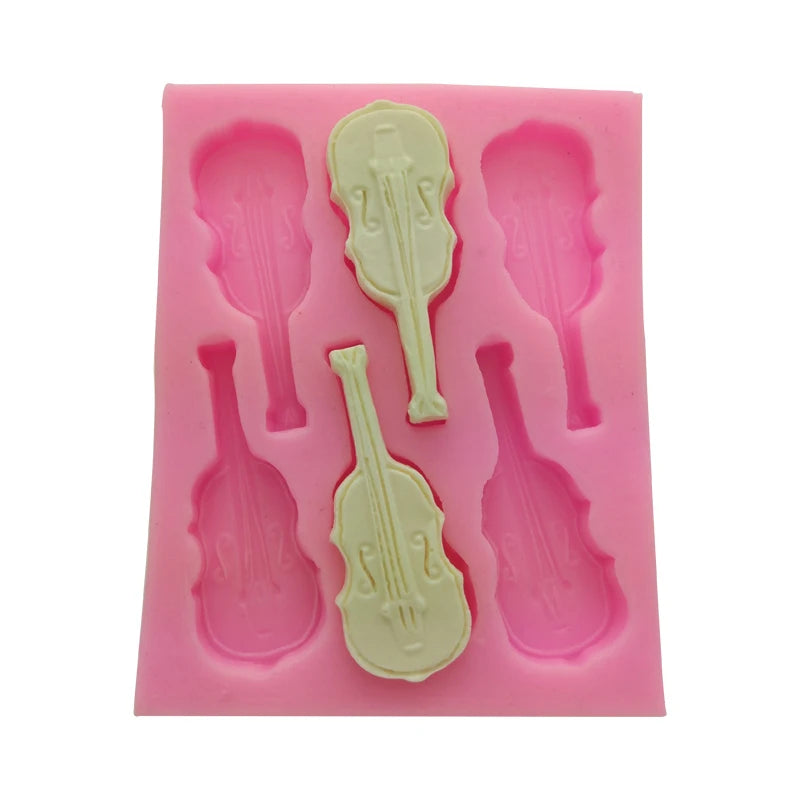 Z-0592 Cake Chocolate Baking Mold For Cake Decoration Food Grade Standard 3D Violin Liquid Silicone Mould Guitar Fondant