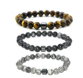 8mm Natural Tiger Eye Map Jasper Stretch Bracelet Matte Hematite Spacer Bead Unisex Chakra Healing Crystal Bangle Gift