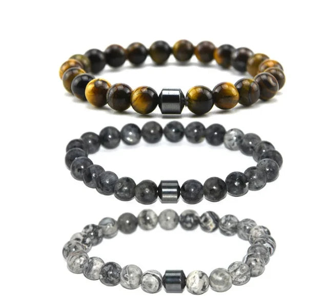 8mm Natural Tiger Eye Map Jasper Stretch Bracelet Matte Hematite Spacer Bead Unisex Chakra Healing Crystal Bangle Gift
