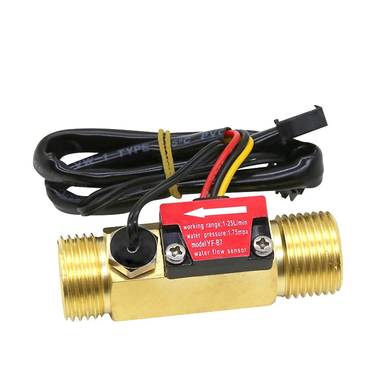 Brass Water Heater Flowmeter 1/2" 3/4" NPN Hall Water Flow Sensor with Temperature Detection Probe DC3.5~24V Electric Power