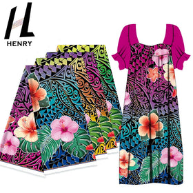 Popular Hawaii Plants Floral&Tribal Digital Print Colorful Patterns Polyester Satin Fabric for Women