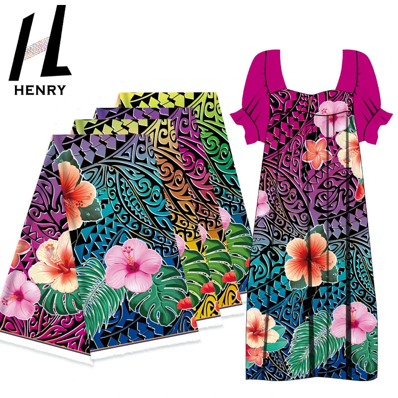 Popular Hawaii Plants Floral&Tribal Digital Print Colorful Patterns Polyester Satin Fabric for Women