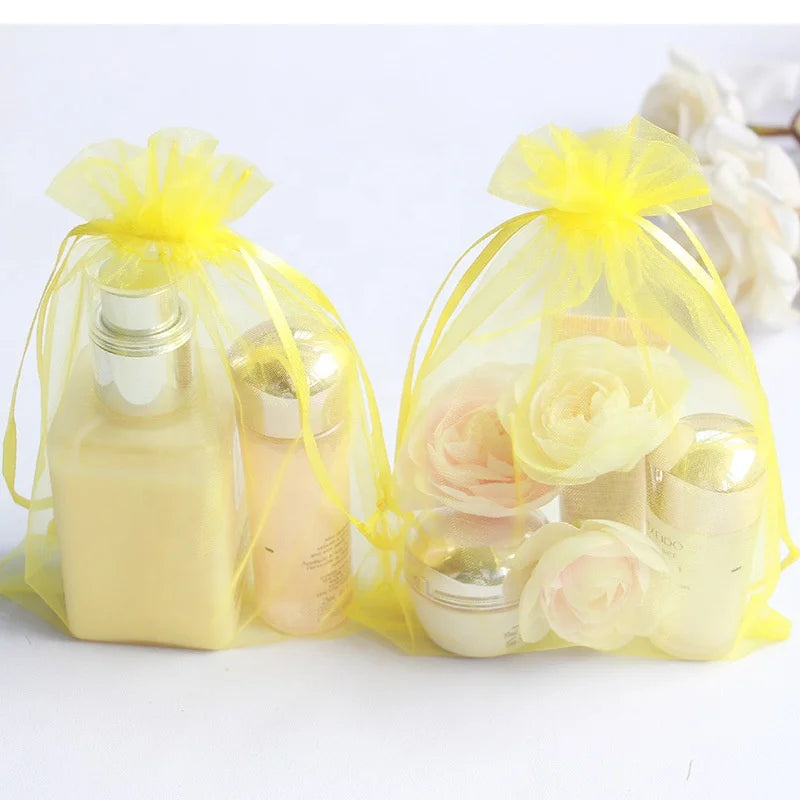 Wholesale Promotional Organza Drawstring Bags  Jewelry Bag Printed Custom Logo Pink Packaging Organza Gift Pouch