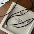 Fashionable Black Cord Long Necklace 925 Sterling Silver Heart Pendant Necklace for Daily