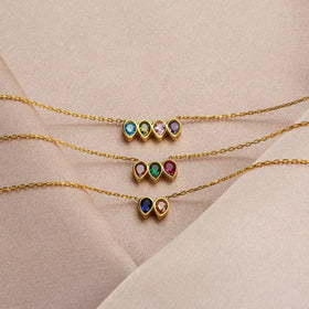 18K Gold Plated Stainless Steel Dainty Birthstone Necklace Factory Wholesale Family Birthstone Necklace for Anniversary