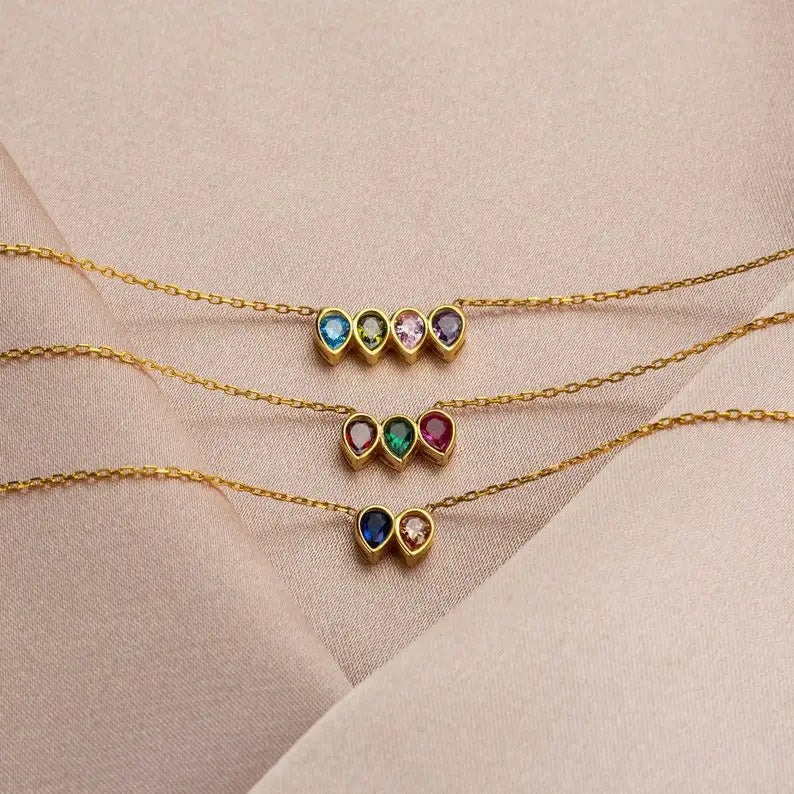 18K Gold Plated Stainless Steel Dainty Birthstone Necklace Factory Wholesale Family Birthstone Necklace for Anniversary