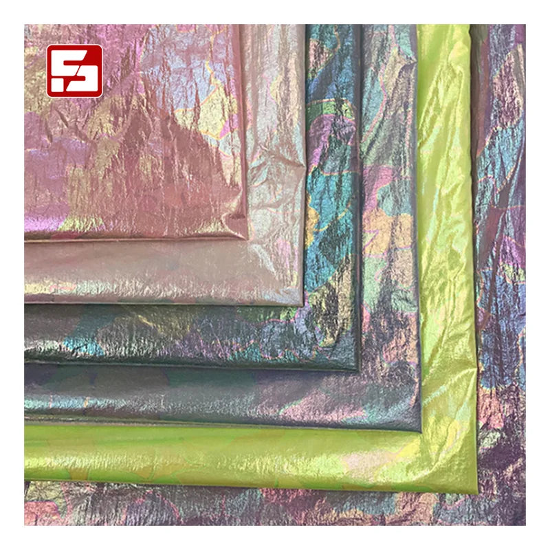 100% Nylon Woven Breathable Taffeta Gold Stamping Fabric Shiny Colorful Rainbow Iridescent Fluorescent Laser Down Jacket
